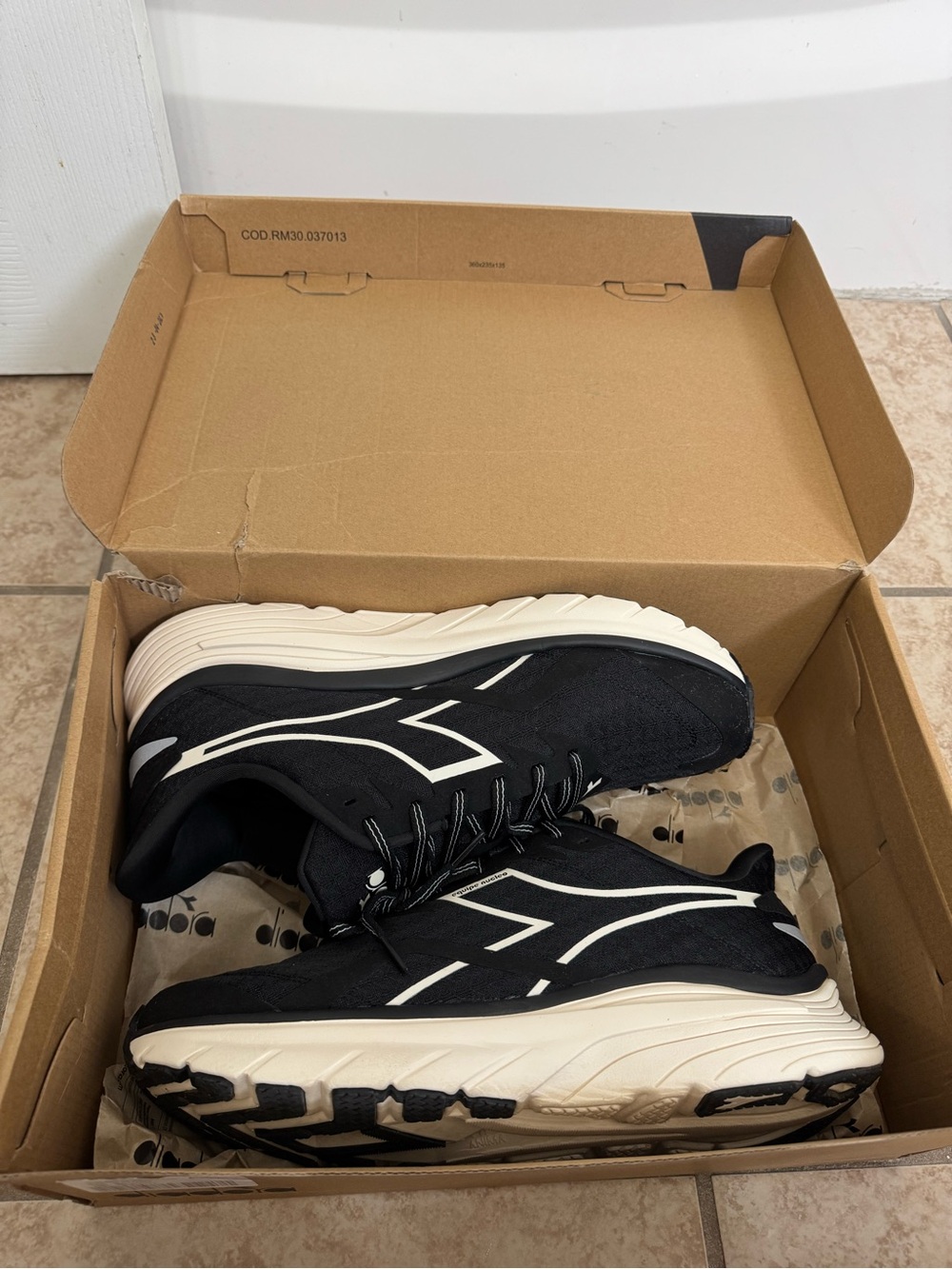 Diadora Black Athletic Sneakers with Cream Sole